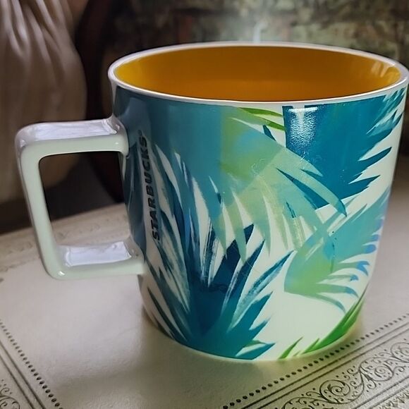 Starbucks Hawaii Palm Fronds Coffee Mug With Sunny Yellow Interior - Picture 7 of 9